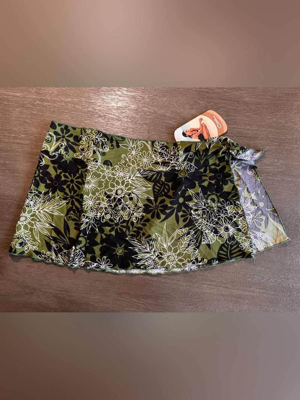 NWT Vintage Green Floral Swimsuit Skirt Sarong CoverUp OS 1X
